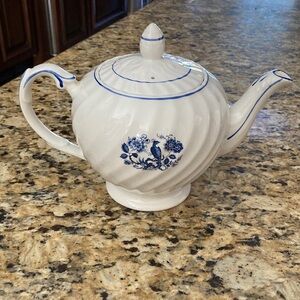 Elegant Blue and White Ironstone Teapot